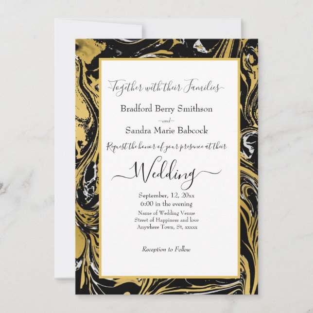 Elegant BlacMarsala Gold Marble Wedding invitation (Front)