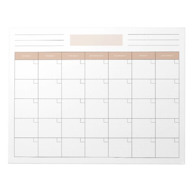 Elegant Blank Monthly Calendar Planner Notepad (Front)
