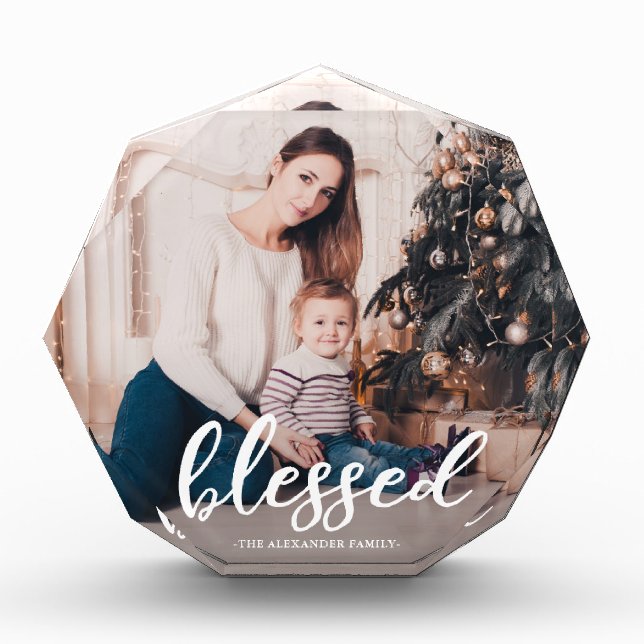 Elegant Blessed Script with Name Photo Block (Front)