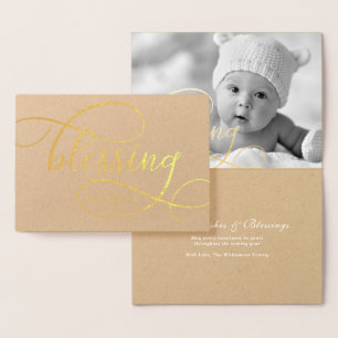 Elegant Blessing Script handwriting Family Holiday Foil Card