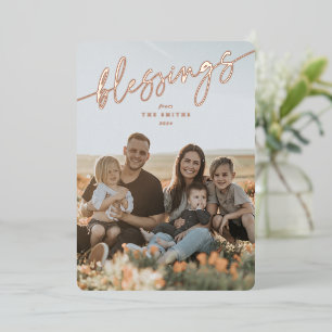 Elegant 'Blessings' Typographic Script Foil Holiday Card