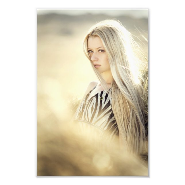 Elegant Blonde Girl in White and Black Dress  Fine Photo Print (Front)