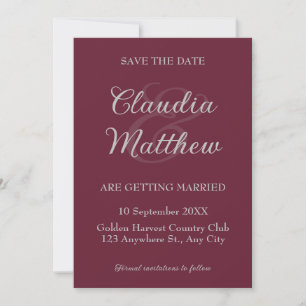 Elegant Blood Red & Silver Script Photo Wedding Save The Date