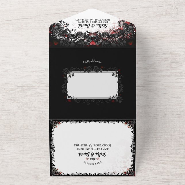 Elegant Blood Splatter Halloween Wedding All In One Invitation (Outside)