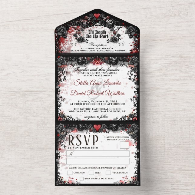 Elegant Blood Splatter "Together With" MENU All In One Invitation (Inside)