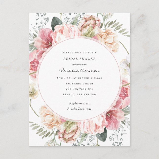 Elegant bloom floral, chic garden trendy flowers  invitation postcard (Front)