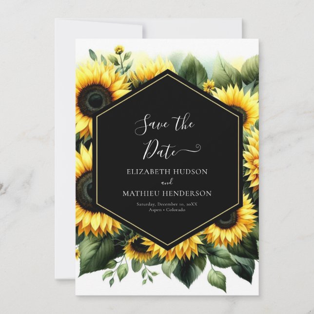 Elegant Bloom Sunflower Wedding Save The Date (Front)