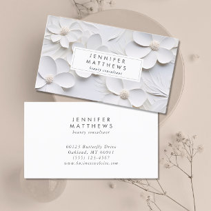 Elegant Bloom White Floral Minimal Business Card