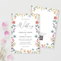 Elegant Bloom Wildflower Script QR Code Wedding