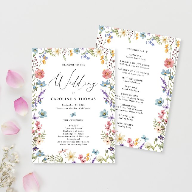 Elegant Bloom Wildflower Script Wedding Programme (Creator Uploaded)