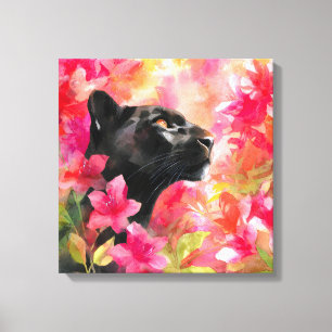 Elegant Blooming Floral Wild Black Panther Canvas Print