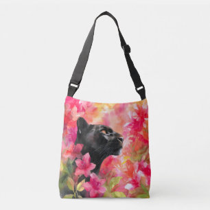 Elegant Blooming Floral Wild Black Panther Crossbody Bag