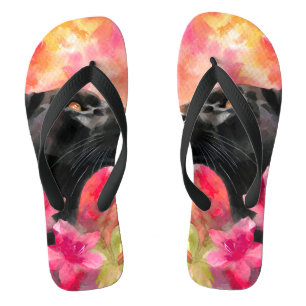 Elegant Blooming Floral Wild Black Panther Flip Flops