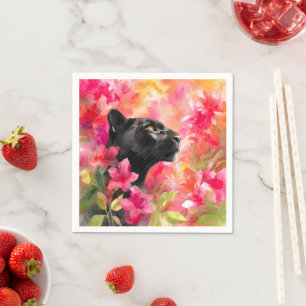Elegant Blooming Floral Wild Black Panther Napkin