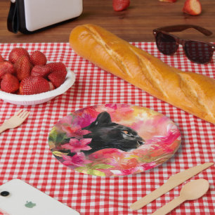 Elegant Blooming Floral Wild Black Panther Paper Plate
