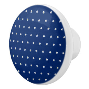 Elegant Blooming Flower Pattern on Navy Blue Ceramic Knob