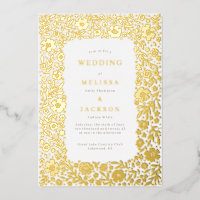Elegant blooming frame wedding invitation foil  fo