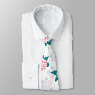 Elegant Blooming Hydrangea Pink White Floral Tie