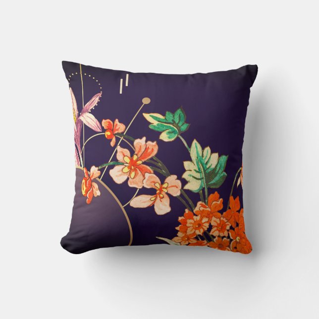 Elegant Blooming Orange Floral | Eggplant Cushion (Front)