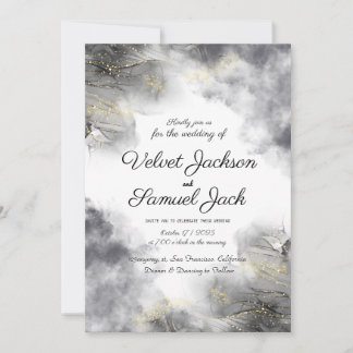 Elegant Blooms - Black Flower Border Wedding Invitation