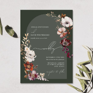 Elegant Blooms Floral Arch Dark Green Wedding Invitation