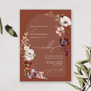 Elegant Blooms Floral Arch Dark Terracotta Wedding Invitation