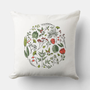 Elegant blooms leaves green red cushion