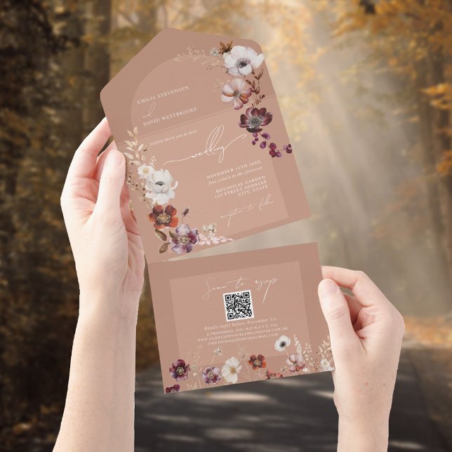 Elegant Blooms Light Terracotta Wedding QR RSVP All In One Invitation (Creator Uploaded)