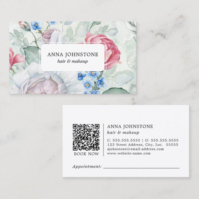  Elegant Blooms QR Code | Appointment Business Card (Front/Back)