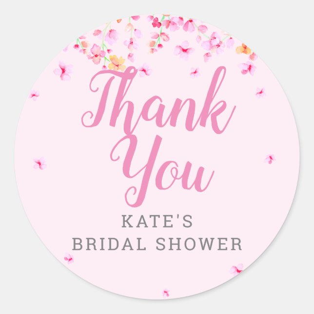 Elegant Blossom Bridal Shower Thank You Classic Round Sticker (Front)