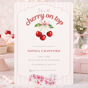 Elegant Blossom Cherry on Top Pink Red Baby Shower Invitation
