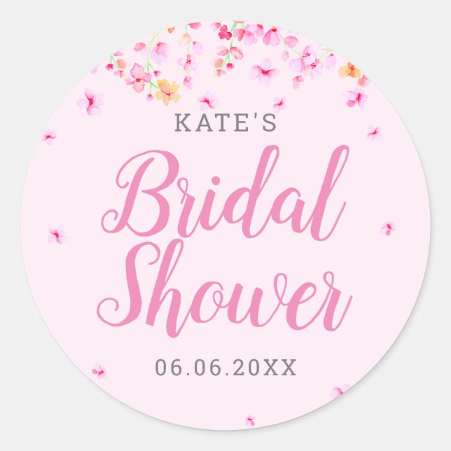 Elegant Blossom Floral Bridal Shower Favour Classic Round Sticker (Front)