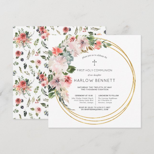 Elegant Blossoms First Holy Communion Invitation (Front/Back)