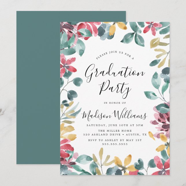 Elegant Blossoms Graduation Party Invitation (Front/Back)