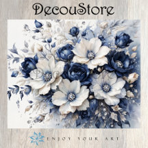 Elegant Blossoms in Blue & White Decoupage