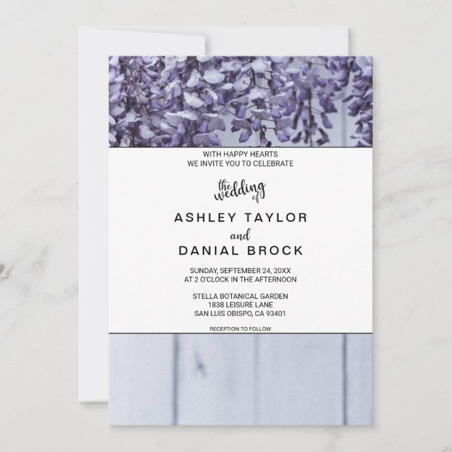 Elegant blossoms purple roses wood floral Wedding  Invitation (Front)