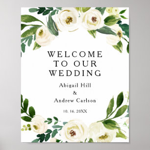 Elegant Blossoms White Floral Wedding Welcome Poster