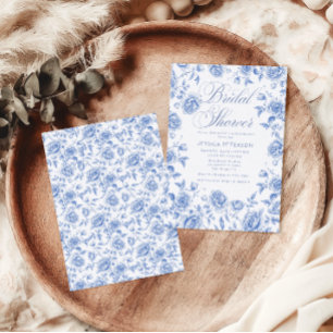 Elegant  Blu Floral Chinoiserie Bridal Shower Invitation