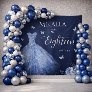 Elegant Blue 18th Birthday Backdrop Tapestry