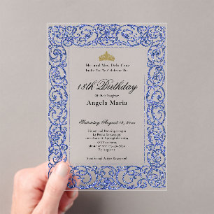 Elegant Blue 18th Birthday Debut Acrylic Invitations