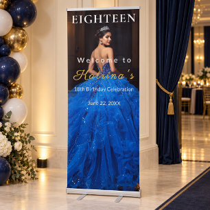Elegant Blue 18th Birthday Photo Welcome Retractable Banner