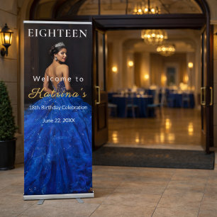 Elegant Blue 18th Birthday Retractable Banner