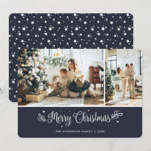 Elegant Blue 2 Photo Modern Merry Christmas Card