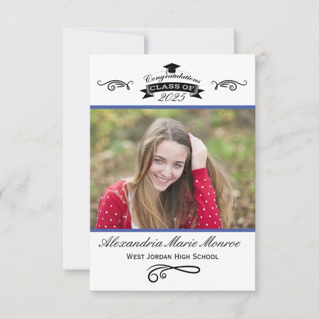 Elegant Blue - 3x5 Graduation Invitation (Front)