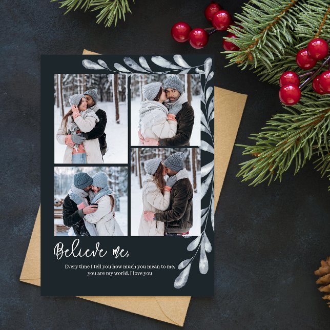 Elegant Blue 4 Photo collage Holiday card (Creator Uploaded)