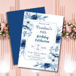 Elegant blue 50th birthday floral shades of blue  invitation<br><div class="desc">Celebrate a milestone with our Elegant Blue Floral 50th Birthday Invitation! This features delicate watercolor flowers in sophisticated shades of blue, creating a timeless and elegant look perfect for honouring a special 50th birthday. The invitation showcases a classic layout with personalised details, including the honoree's name, event date, time, and...</div>