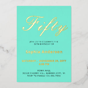 Elegant Blue 50th Birthday Foil Invitation