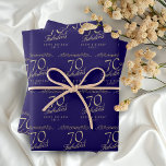 Elegant Blue 70 and Fabulous 70th Birthday  Wrapping Paper Sheet<br><div class="desc">Elegant Blue 70 and Fabulous Ornament 70th Birthday Wrapping Paper. 70 and fabulous text in trendy golden script and gold ornaments on a blue background. Personalise it with your name and your age,  and make your own elegant birthday wrapping paper for a woman`s birthday.</div>