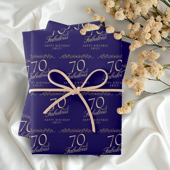 Elegant Blue 70 and Fabulous 70th Birthday  Wrapping Paper Sheet (Creator Uploaded)