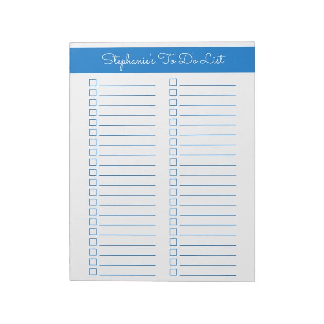 Elegant Blue 8.5x11 Two Column Checklist Notepad (Rotated)